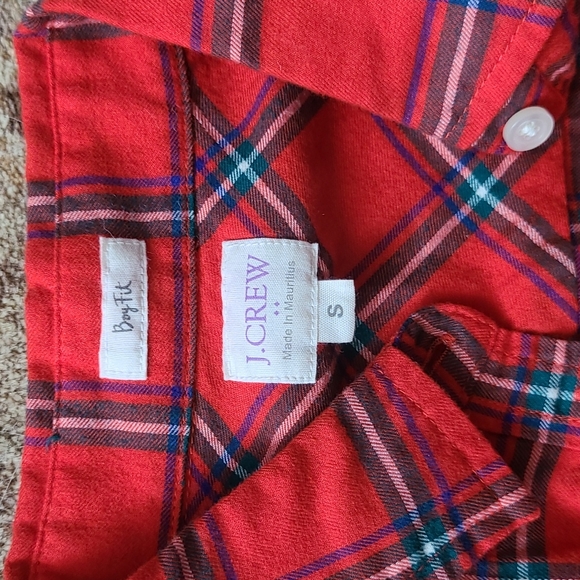 J Crew Boy Fit Christmas Plaid Flannel Shirt Small S EUC - Picture 2 of 5